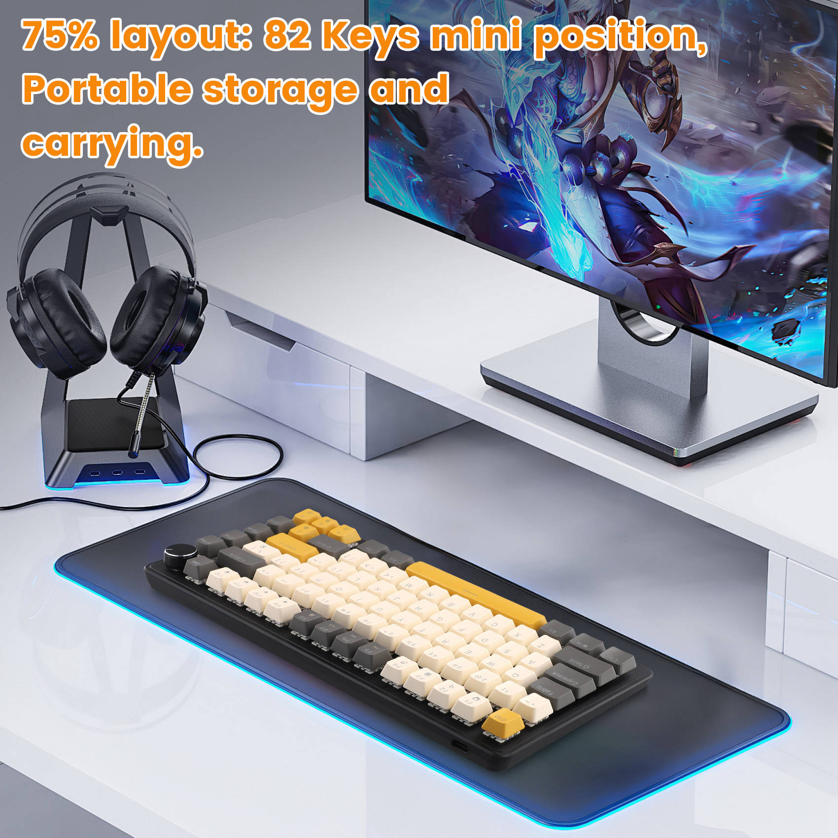 لوحة مفاتيح ألعاب K82 مع مقبض  - مراجعة Keyboard Gaming Blue Switch وسعره